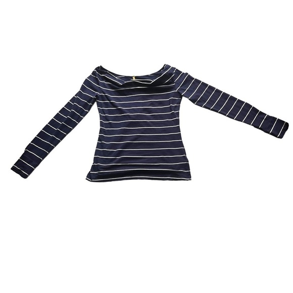 Lole Megan cowl neck top navy blue and white chalk striped organic cotton Size S - Picture 9 of 17